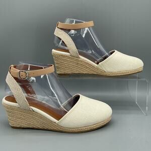 NEW Style & Co Women’s Mailena Wedge Espadrille Sandals Beige Size 8W